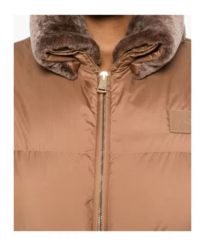 Fendi Short Padded Down Jacket With Shearling Collar Clothing In Brown