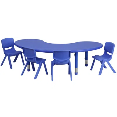Flash Furniture 35''w X 65''l Half-moon Blue Plastic Height Activity Table Set With 4 Chairs In Blue