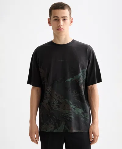 Scotch & Soda Loose Fit Over Dyed Graphic Tee In Black