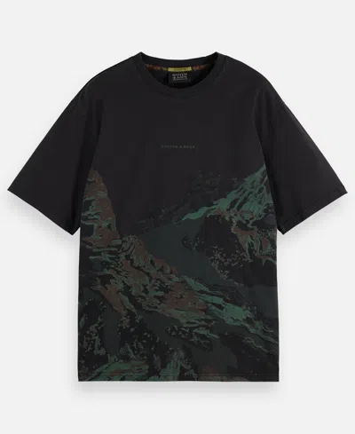 Scotch & Soda Loose Fit Over Dyed Graphic Tee In Black