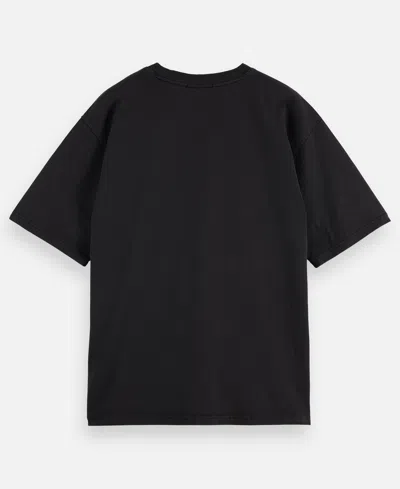 Scotch & Soda Loose Fit Over Dyed Graphic Tee In Black
