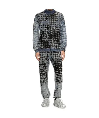 Diesel Devoré-houndstooth Elasticated Trousers In Blue