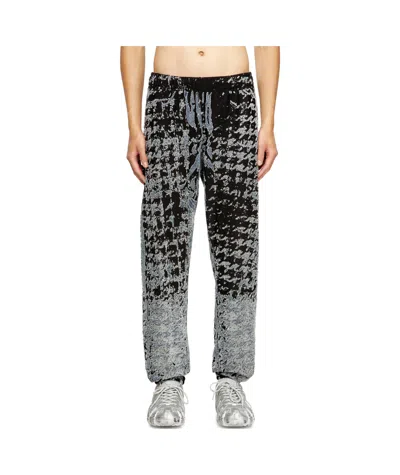 Diesel Devoré-houndstooth Elasticated Trousers In Blue