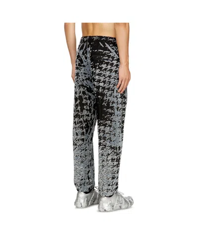 Diesel Devoré-houndstooth Elasticated Trousers In Blue