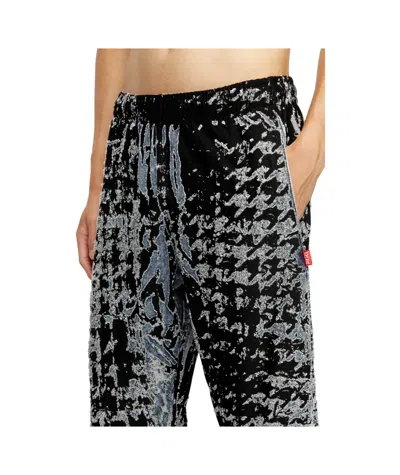 Diesel Devoré-houndstooth Elasticated Trousers In Blue