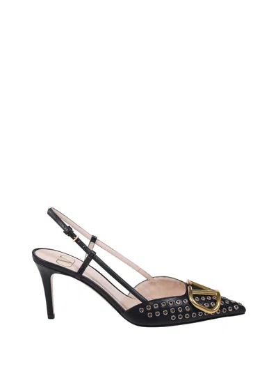 Valentino Pointed Toe Slingback Pumps Featuring Studs In Black