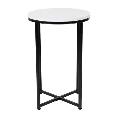 Flash Furniture End Table - Modern White Finish Accent Table With Crisscross Matte Black Frame In White