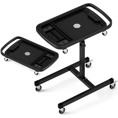 Hivvago 2-in-1 Rolling Tool Tray Height Adjustable Work Table With Detachable Part Tray In Black