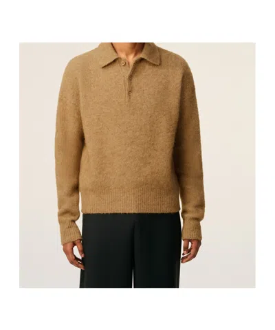 Ami Alexandre Mattiussi Ami Paris Polo In Alpaca And Wool In Brown