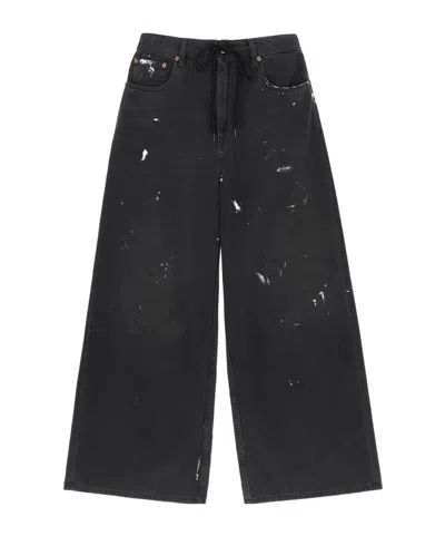 Mm6 Maison Margiela High-waisted Wide-leg Trousers With Drawstring Closure In Black