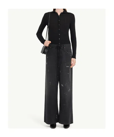 Mm6 Maison Margiela High-waisted Wide-leg Trousers With Drawstring Closure In Black