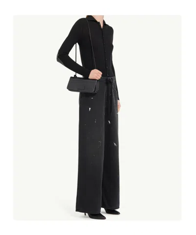 Mm6 Maison Margiela High-waisted Wide-leg Trousers With Drawstring Closure In Black