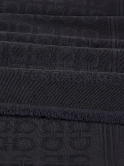 Ferragamo Black Gancini Stole Scarf In Black