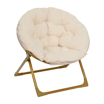 Flash Furniture Kid's 23" Folding Saucer Chair, Ivory Faux Fur/soft Gold Frame In Neutral