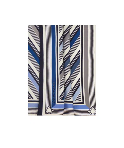 Ferragamo Silk Striped Pocket Square In Blue