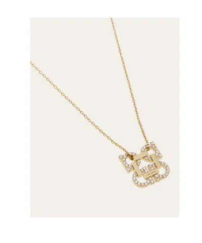 Ferragamo Crystal Embellished Four Gancini Pendant Necklace In Gold