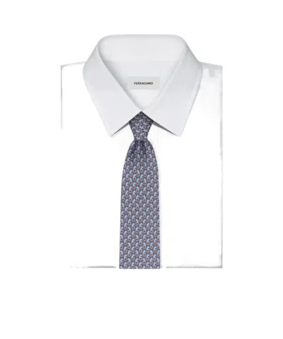 Ferragamo Feline Print Silk Tie In Gray