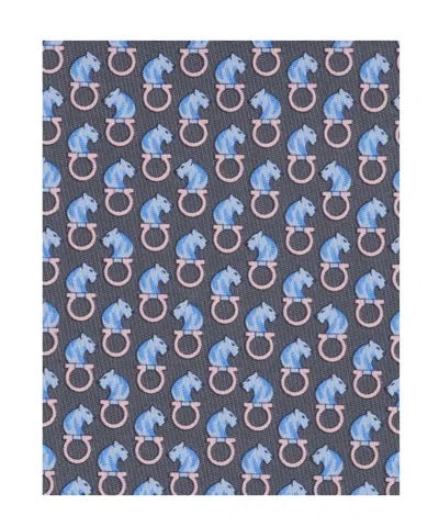Ferragamo Feline Print Silk Tie In Gray