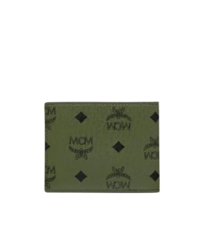 Mcm Aren Visetos Monogram Bifold Wallet In Green