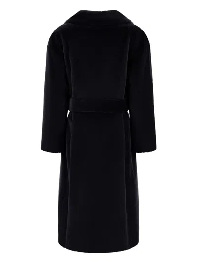 Herno Long Coat With Belted Waist And Notched Lapels In Black