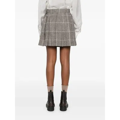 Brunello Cucinelli Mini Skirt With Belted Waist And Check Pattern In Gray