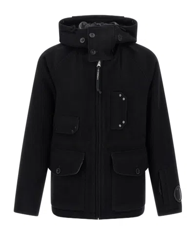 C.p. Company Hooded Wool Jacket With Integrated Goggles In Black