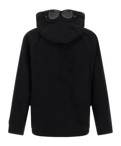 C.p. Company Hooded Wool Jacket With Integrated Goggles In Black