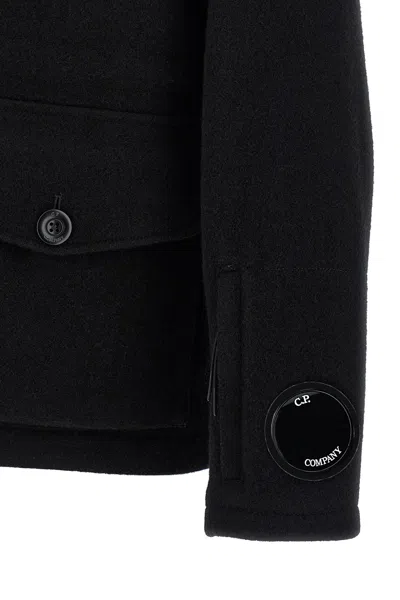C.p. Company Hooded Wool Jacket With Integrated Goggles In Black