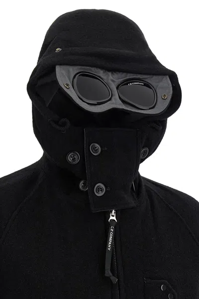 C.p. Company Hooded Wool Jacket With Integrated Goggles In Black
