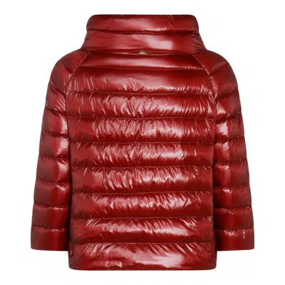 Herno Long Shiny Quilted Down Jacket With High Collar In Red