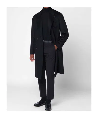 Tagliatore Wool Coat With Double-breasted Design And Belt In Black