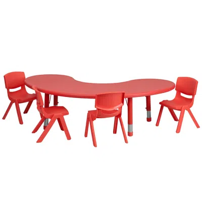 Flash Furniture 35''w X 65''l Half-moon Red Plastic Height Activity Table Set With 4 Chairs In Red