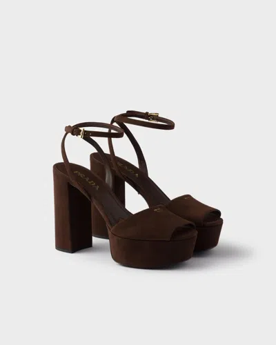 Prada Suede Platform Sandals In Brown