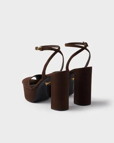 Prada Suede Platform Sandals In Brown