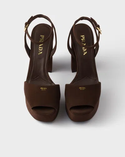 Prada Suede Platform Sandals In Brown