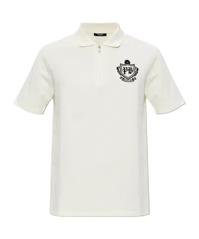 Balmain College Emblem Short-sleeve Polo Shirt In White