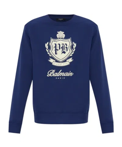 Balmain Long-sleeved Sweatshirt In Blue