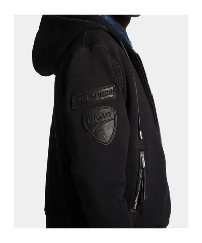Dsquared2 'ducati X D2' Black Sweatshirt With Drawstring Hood And Maxi Logo Lettering On The Rear In Cotton Ma In Black