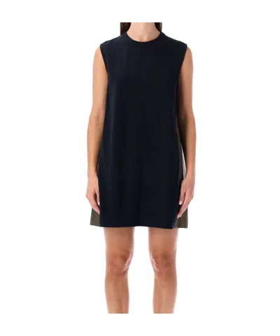 Sacai Short Dress With Contrasting Pleated Back In Black