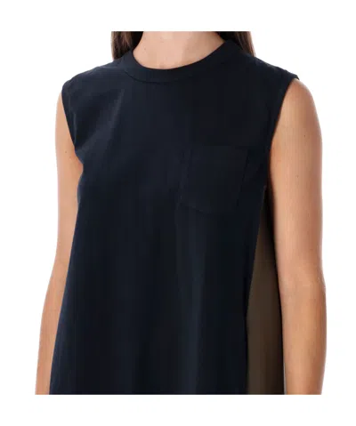 Sacai Short Dress With Contrasting Pleated Back In Black