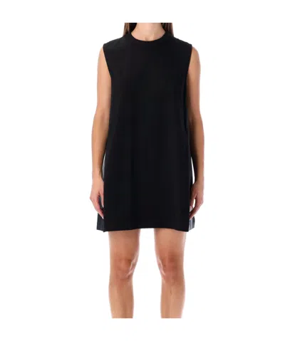 Sacai Short Dress With Contrasting Pleated Back In Black