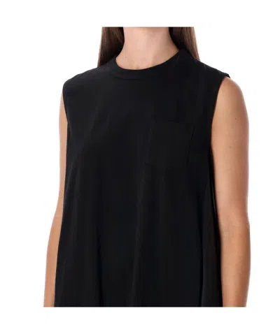 Sacai Short Dress With Contrasting Pleated Back In Black