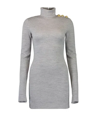 Balmain High-neck Bodycon Short Dress In Gray
