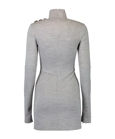 Balmain High-neck Bodycon Short Dress In Gray