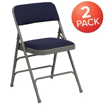Flash Furniture 2 Pack Hercules Series Curved Triple Braced & Double Hinged Navy Fabric Metal Folding Chair In Blue