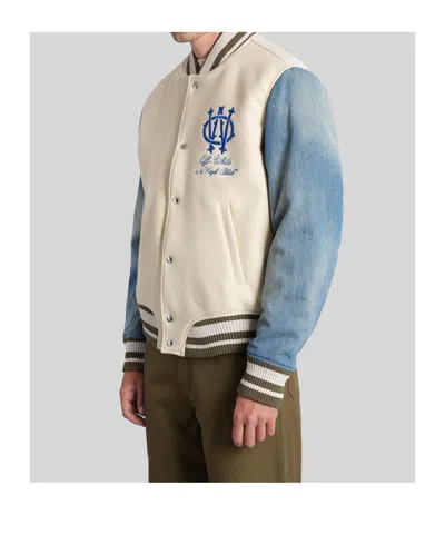 Off-white Ivory Bomber Jacket With Denim Sleeves In Multi
