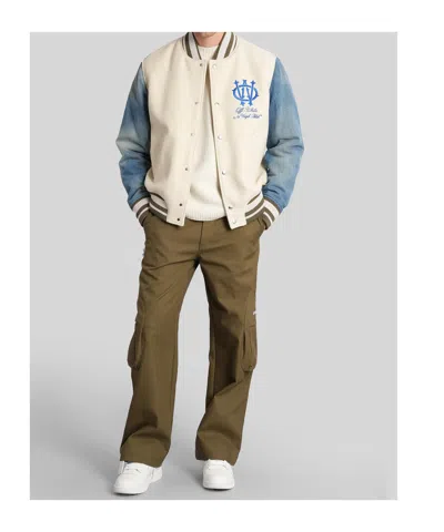 Off-white Ivory Bomber Jacket With Denim Sleeves In Multi