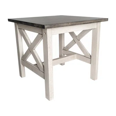 Flash Furniture End Table With X-frame Design, Acacia Gray Top/rustic White Frame In Gray