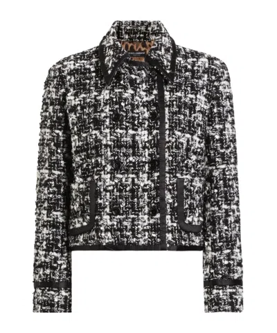 Dolce & Gabbana Cropped Tweed Jacket Front Pockets In Black