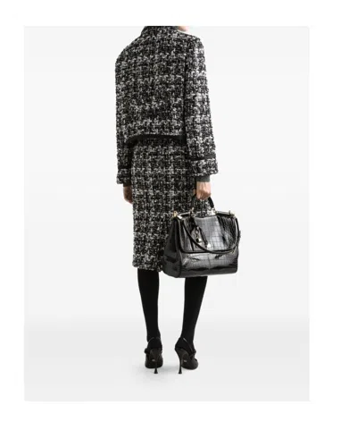 Dolce & Gabbana Cropped Tweed Jacket Front Pockets In Black